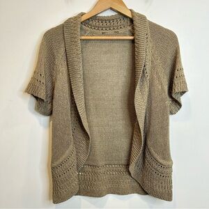 Open Front Short Sleeve Knit Cardigan Sweater Gold